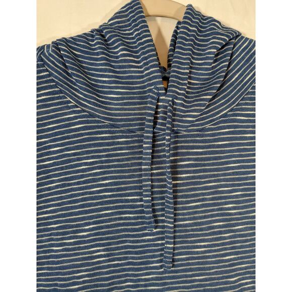 Weatherproof Vintage Slub Hoodie Blue Stripe L Hi Low Stretchy Kangaroo Pocket - Picture 3 of 10